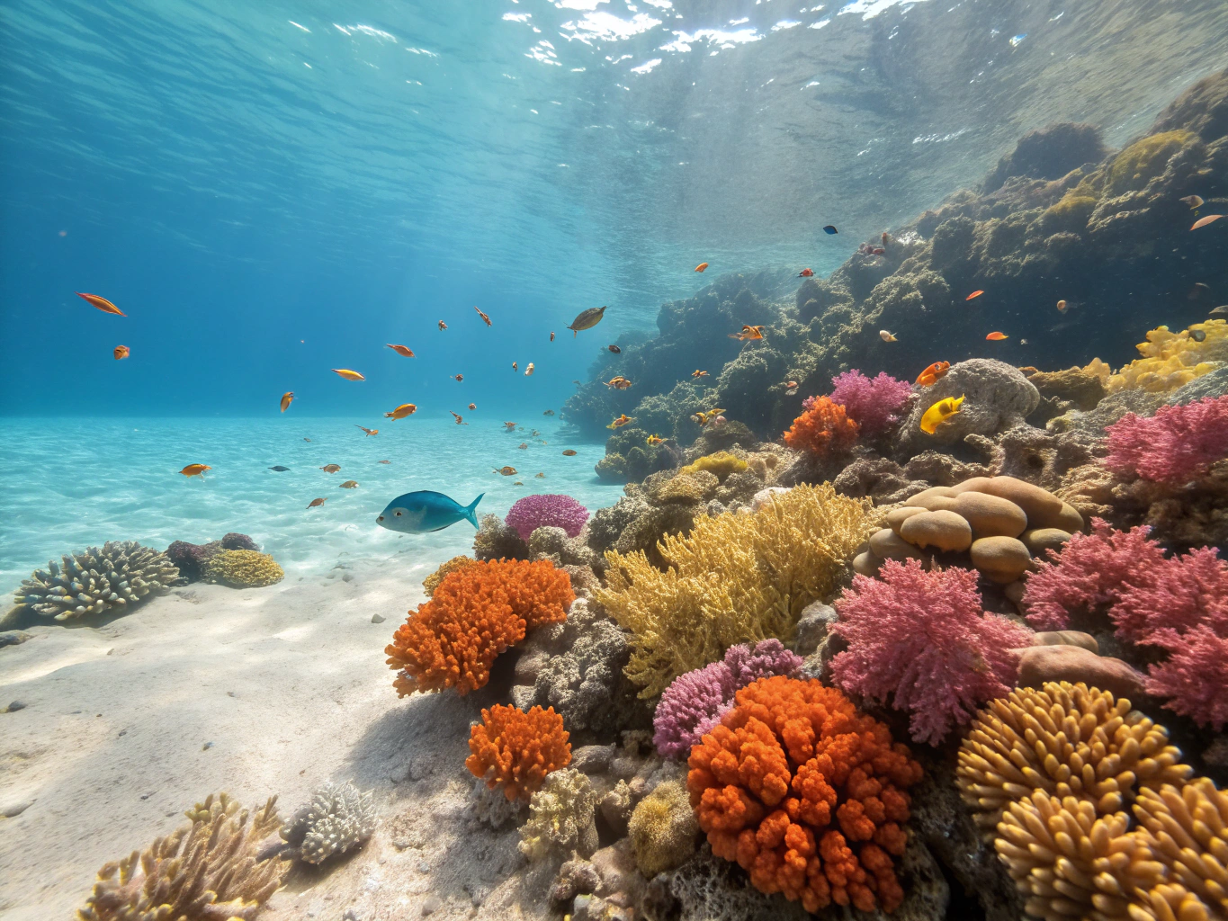 Vibrant coral reef with tropical fish