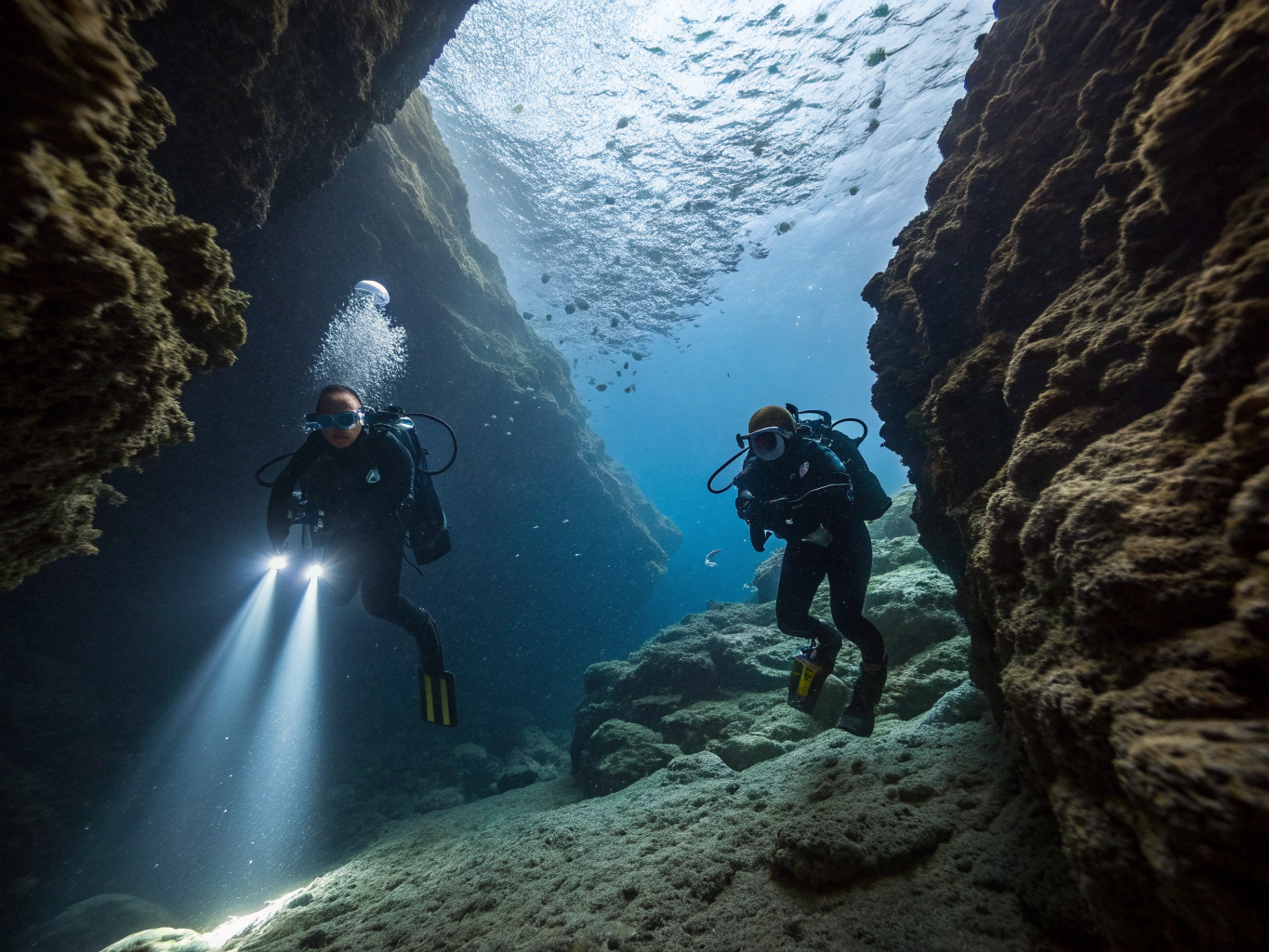 Exploring underwater cave formations